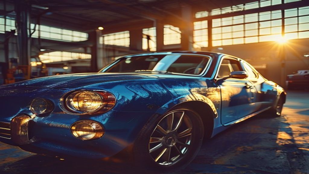 Automotive paint finish with rich metallic colour in a professional workshop